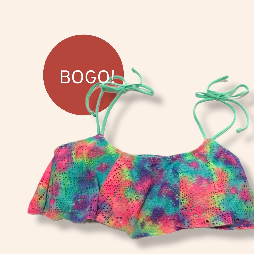 ARIZONA Bikini Top Flounce Flowy Tie Dye Pastel Mesh Medium